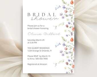 Blush Floral Bridal Shower Invite, Boho Garden Template (Digital)