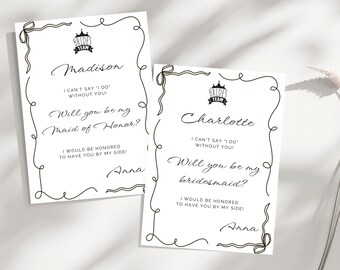 Hand-Drawn Bridesmaid Proposal Card, Minimalist Bridal Party Invite (Digital Template)