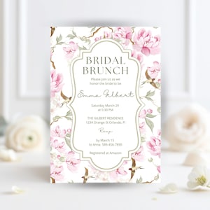 Bridal Shower Invitation, Floral Bridal Shower Invite, Vintage Floral Toile Bridal Shower Brunch Invite, Chinoiserie Bridal Brunch Invite