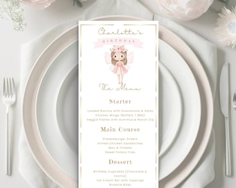 Fairy Birthday Menu Template, Editable Printable, Canva Template