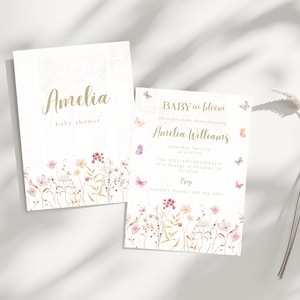 Baby in Bloom Invitation, Floral Baby Shower Invite, Spring & Summer Baby Shower, Editable Digital Template, Wildflower baby shower invite