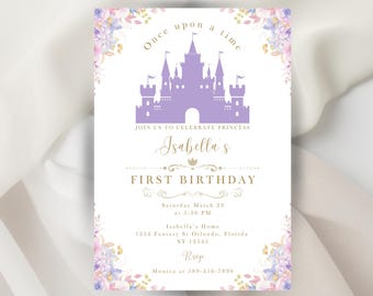 Princess Castle Birthday Invitation, Editable Canva Template (Digital Download)