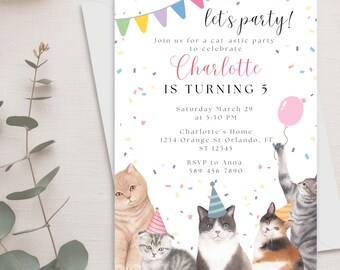 Cat Birthday Invitation | Kitten Party, Editable Invite (Digital Download).