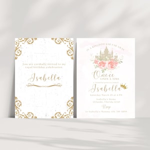 Princess 1st Birthday Party Invitations, One-ce Upon a Time invite, First Birthday Invitation, Girl First Birthday, Princess Castle invite