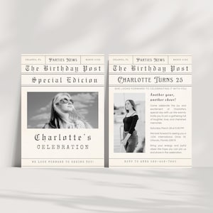 Editable Newspaper Template, Newspaper Invitation, Birthday Post Invitation, Custom Birthday Post Invite Template, Newspaper Invite,  Canva