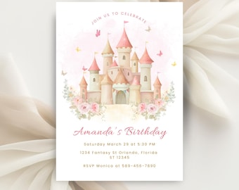 Princess Castle Birthday Invitation, Editable Template (Digital Download)