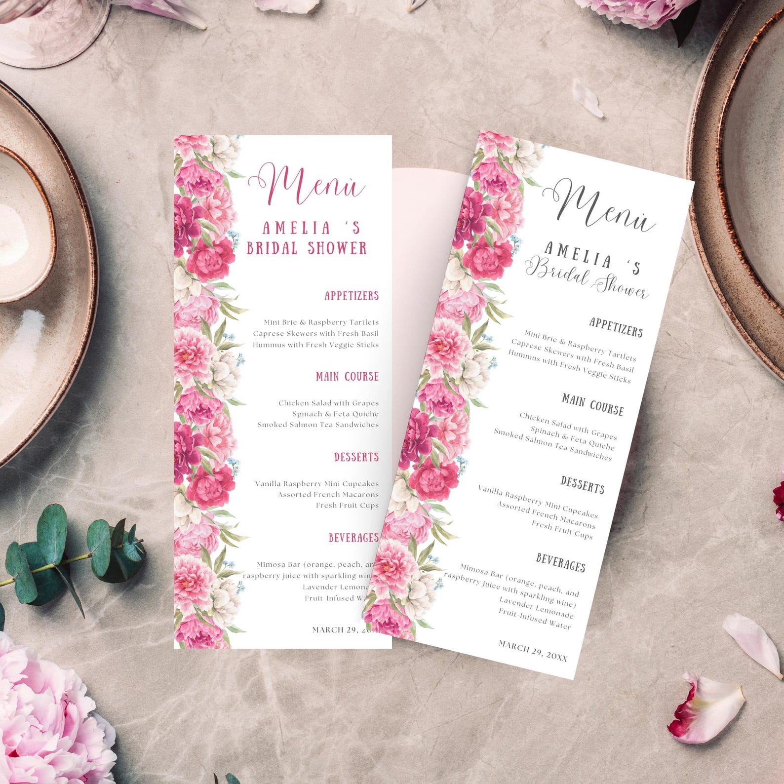 bridal shower menu template