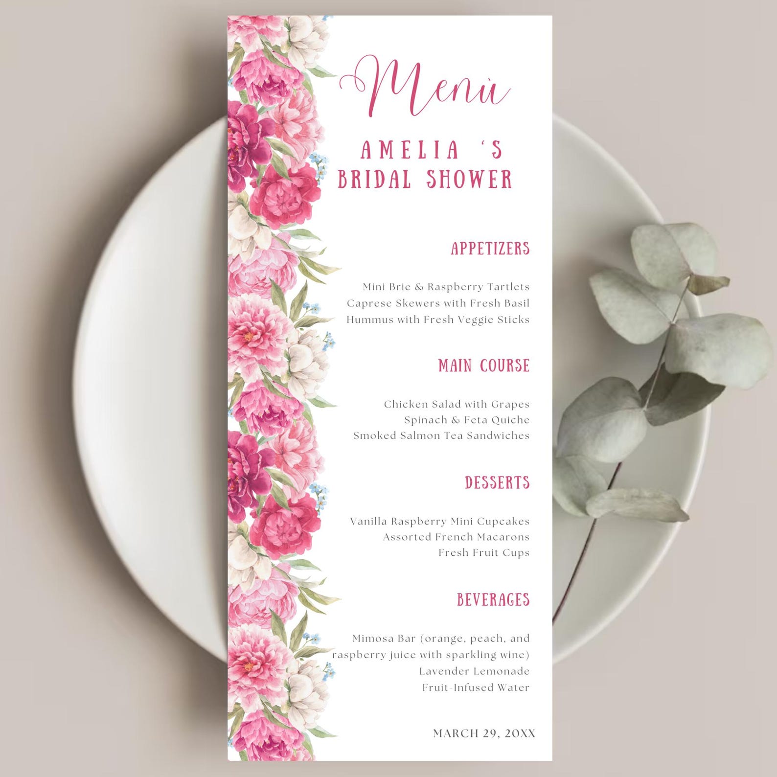 bridal shower menu template