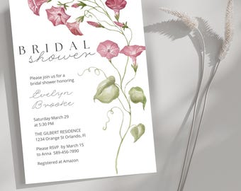 Blush Floral Bridal Shower Invitation, Elegant Wildflower Design (Canva Template), Digital Download