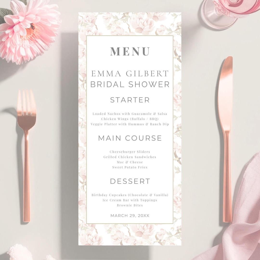 Floral Bridal Shower Menu Template Printable Dinner Menu (canva) Etsy