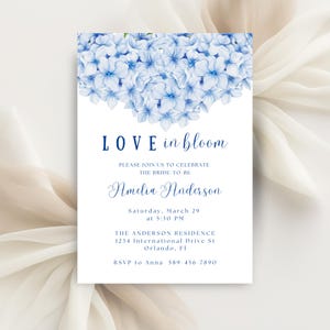 Hydrangea Bridal Shower Invitation, Dusty Blue Bridal Shower, Floral Garden Bridal Shower Invite, Botanical Bridal Brunch, Blue Hydrangea