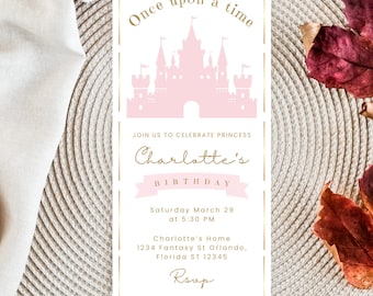 Princess Castle Birthday Invitation, Fairytale Theme (Digital Download), Canva Template