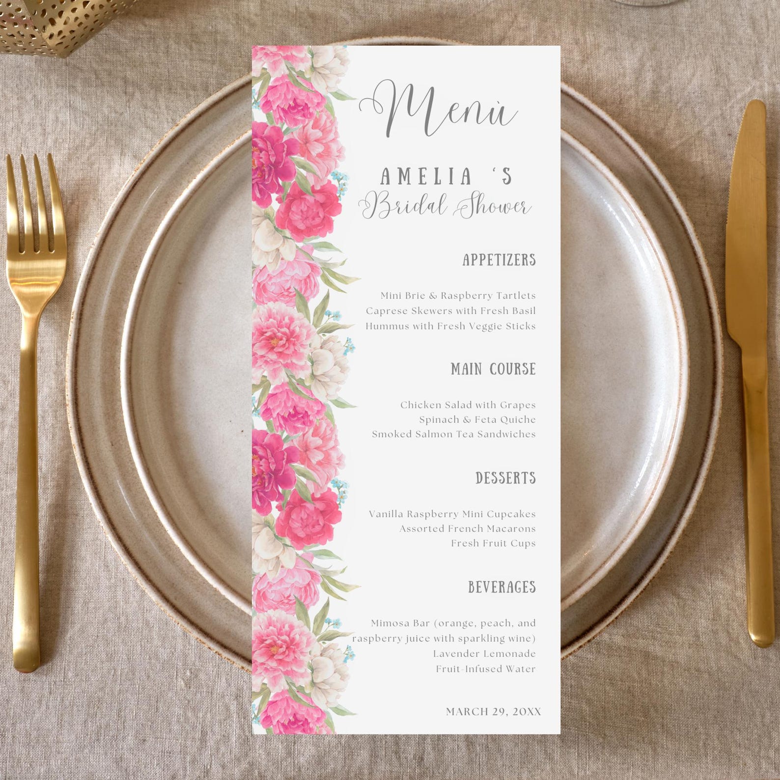 bridal shower menu template