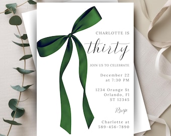Green Bow Birthday Invitation | Elegant Party Invite (Digital Template)