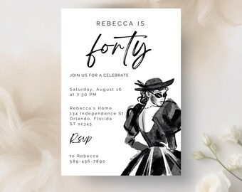 Fashion Birthday Invitation | Elegant Coquette Party, Printable Template (Digital).