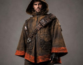 Ponczo Jedi Survivor inspirowane Calem Kestisem z antycznym skórzanym paskiem | Mandaloriański peleryna cosplayowa w stylu science fiction