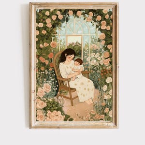 Impresión de arte de pared sobre la maternidad, arte para mamá y bebé, regalo para amantes de las plantas, decoración de Whimsigoth, póster para mamá primeriza, regalo para baby shower, descarga digital
