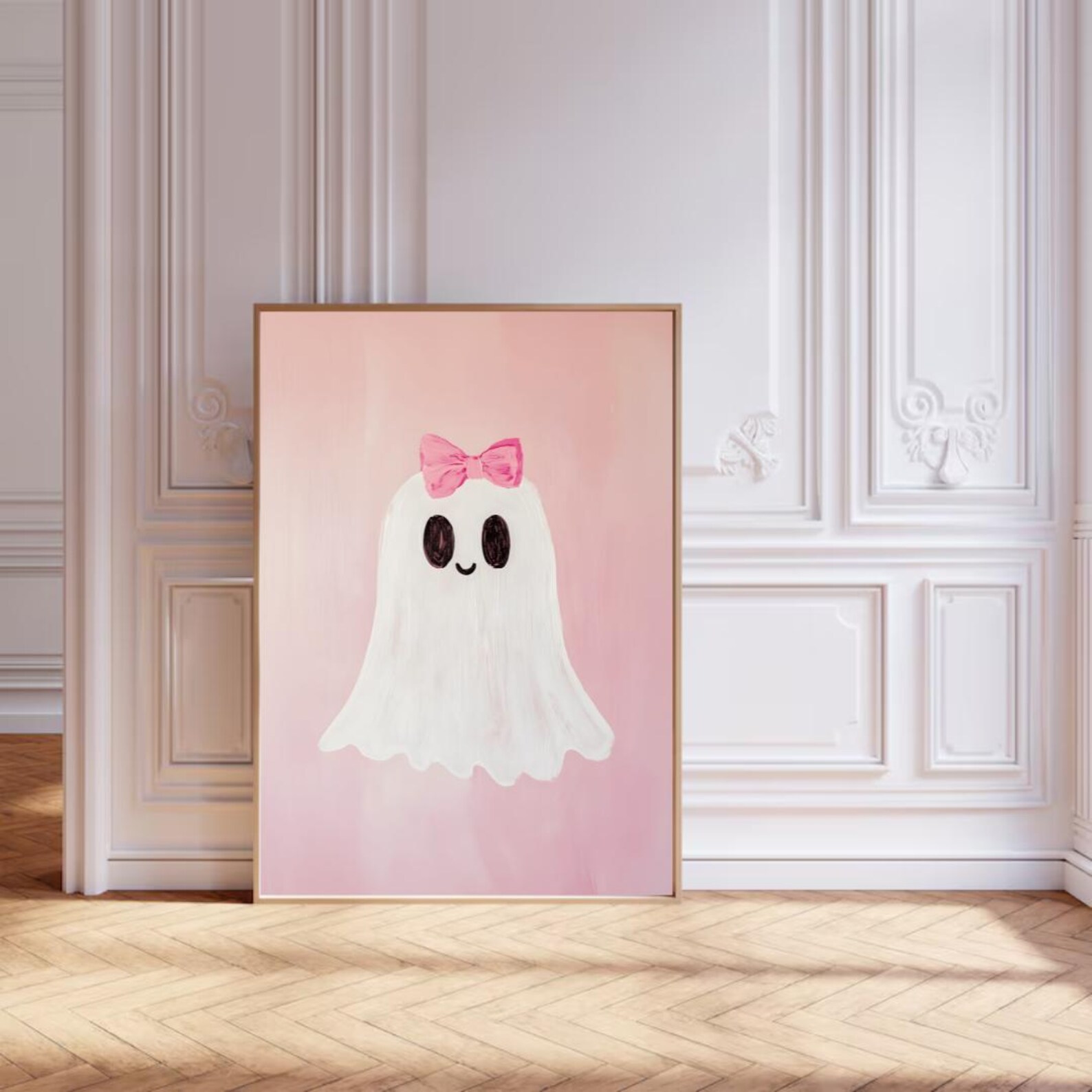 Pink Halloween Ghost Art Print: Coquette Fall Decor (digital Download ...