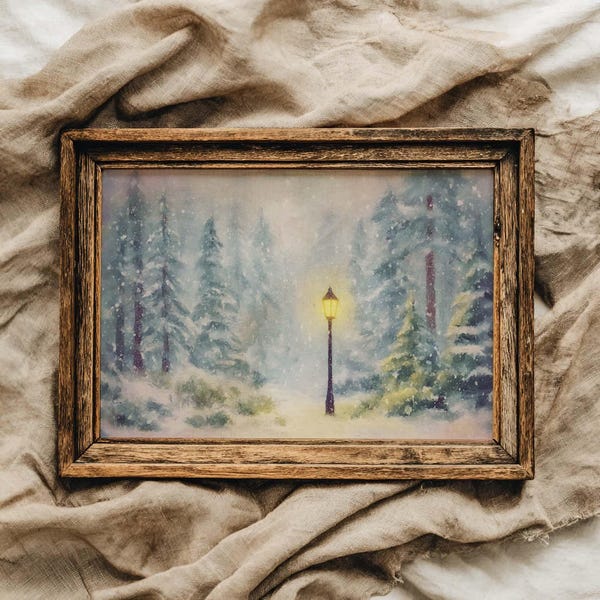 Narnia lamppost wall art print, Lion, witch and the wardrobe, classic book art, reading nook decor, booknook, digital download
