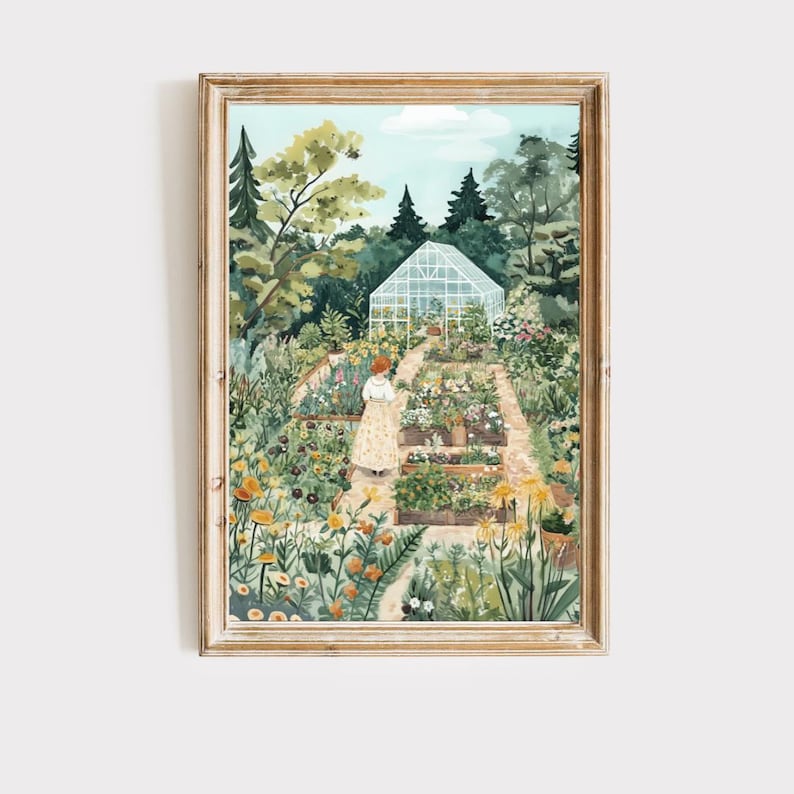 Konsttryck av Cottagecore Flower Garden: Botanisk illustration (digital nedladdning) bild 1