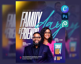 Family and Friends Day Church Flyer | Church Flyer Template Canva & PSD