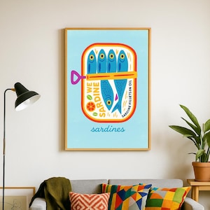 Sardines Art Print, Retro Sardines Wall Art, Fish Print, Retro Kitchen print, Kitchen Wall Art, Fish Wall Art, Digital Print, Sardine Poster