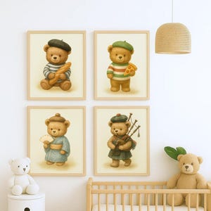 Arte de pared vintage de oso de peluche para guardería, impresión de género neutro, decoración para habitación de bebé, imprimible, decoración de animales para habitación infantil, bonito regalo para baby shower infantil.