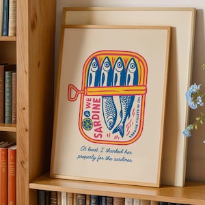 Sardine Art Print Quirky Wall Decor Kitchen Wall Art Seafood Lover Gift Retro Food Poster Fun Home Decor Coastal Kitchen Print