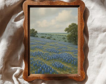 Texas Bluebonnet Field Painting Print Wildflower Landscape Art Rustic Farmhouse Decor Texas Wall Art Watercolour Style Digital Download