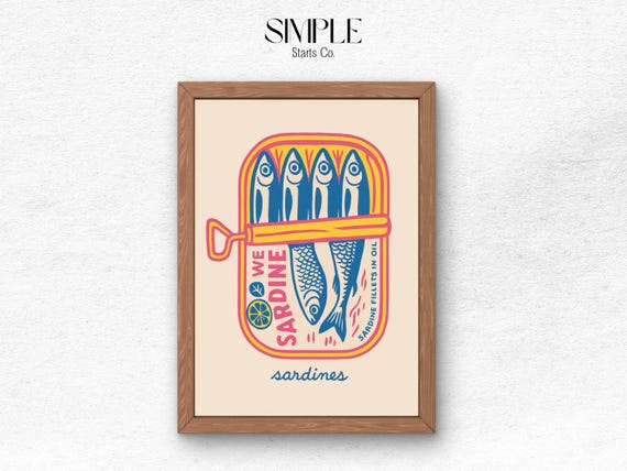 Sardines Art Print, Retro Sardines Wall Art, Fish Print, Retro Kitchen print, Kitchen Wall Art, Fish Wall Art, Digital Print, Sardine Poster
