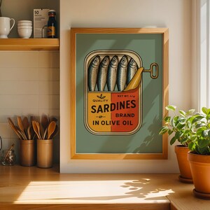 Sardine Print Retro Art Gift for Him Kitchen
