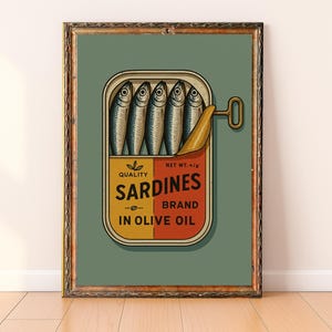Sardines Art Print, Retro Sardines Wall Art, Fish Print, Retro Kitchen print, Kitchen Wall Art, Fish Wall Art, Digital Print, Sardine Poster