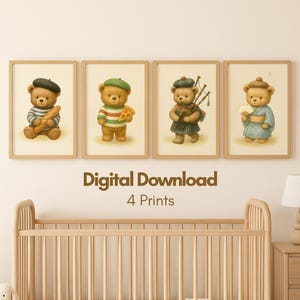 Arte de pared vintage de oso de peluche para guardería, impresión de género neutro, decoración para habitación de bebé, imprimible, decoración de animales para habitación infantil, bonito regalo para baby shower infantil.