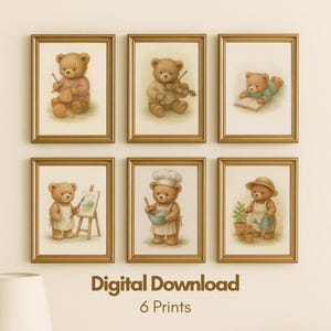 Arte de pared con diseño de osito de peluche vintage, ideal como decoración de habitación de bebé, para habitación infantil, regalo de baby shower.