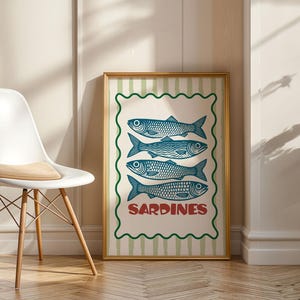 Tinned Sardine Painting Poster Gift for Dad Kitchen Poster Sardine Tin Art Retro Food Art Vintage Poster Eclectic Colorful Maximalist Poster