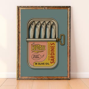 Sardines Art Print, Retro Sardines Wall Art, Fish Print, Retro Kitchen print, Kitchen Wall Art, Fish Wall Art, Digital Print, Sardine Poster