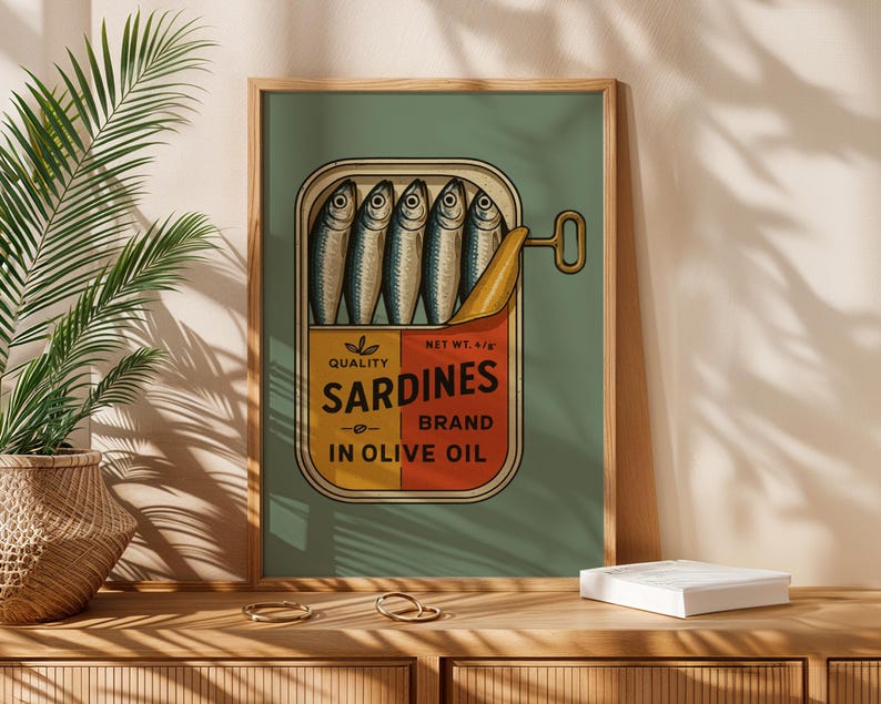 Kitchen Poster Quirky Sardine Wall Art Gift