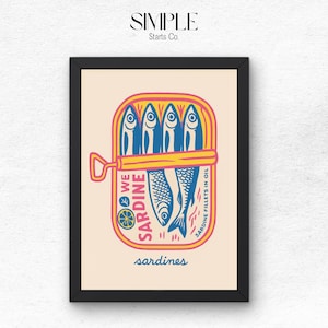 Sardines Art Print Retro Sardines Wall Art Fish Print Retro Kitchen printable Kitchen Wall Art Fish Wall Art Digital Print Sardine Poster