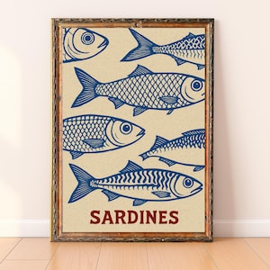 Sardines Print, Retro Sardines Wall Art, Fish Poster, Retro Kitchen print, Kitchen Wall Art, Sardines Tin Wall Art, Vintage Kitchen Decor