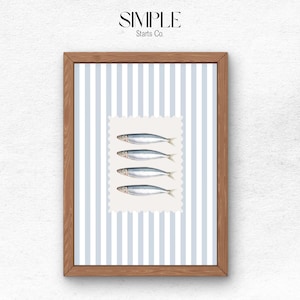 Sardines Art Print, Retro Sardines Wall Art, Fish Print, Retro Kitchen print, Kitchen Wall Art, Fish Wall Art, Digital Print, Sardine Poster
