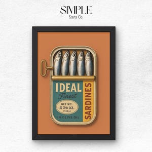 Sardines Art Print, Retro Sardines Wall Art, Fish Print, Retro Kitchen print, Kitchen Wall Art, Fish Wall Art, Digital Print, Sardine Poster