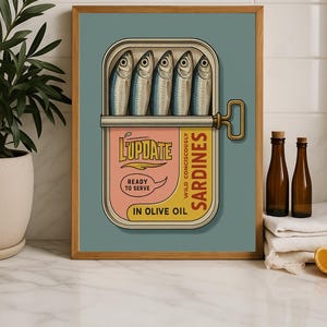 Sardines Art Print BUNDLE of 12 Retro Sardines Wall Art Fish Print Retro Kitchen print Kitchen Wall Art Fish Wall Art Sardine Digital Poster