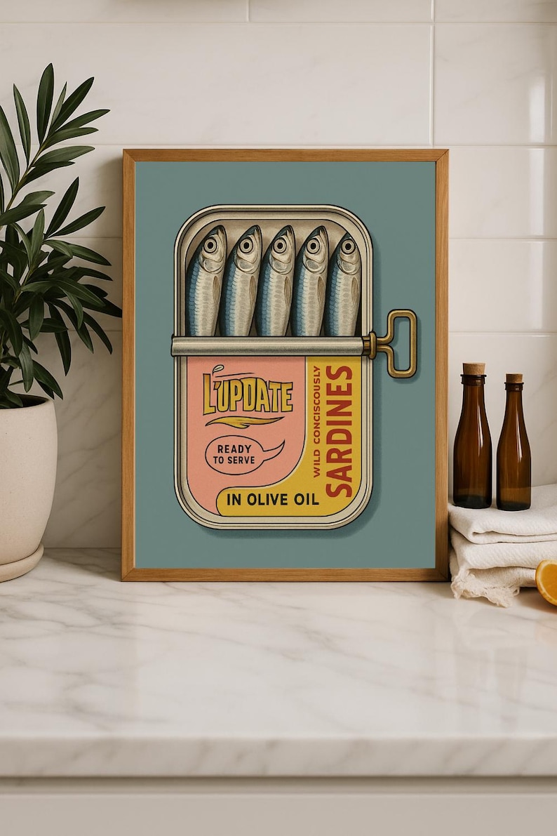 Sardines Art Print BUNDLE of 12 Retro Sardines Wall Art Fish Print Retro Kitchen print Kitchen Wall Art Fish Wall Art Sardine Digital Poster