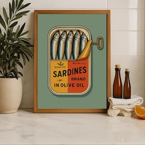 Sardines Art Print BUNDLE of 12 Retro Sardines Wall Art Fish Print Retro Kitchen print Kitchen Wall Art Fish Wall Art Sardine Digital Poster