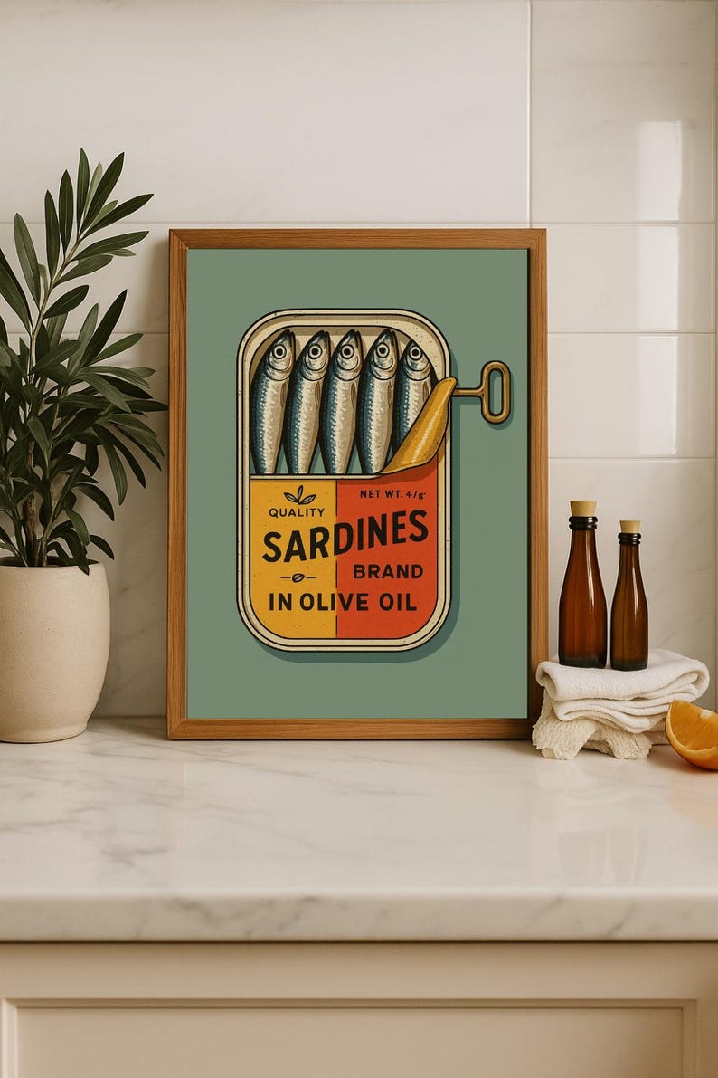 Sardines Art Print BUNDLE of 12 Retro Sardines Wall Art Fish Print Retro Kitchen print Kitchen Wall Art Fish Wall Art Sardine Digital Poster
