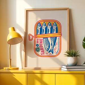 Sardine Art Print, Quirky Wall Decor, Kitchen Wall Art, Seafood Lover Gift, Retro Food Poster, Fun Home Decor