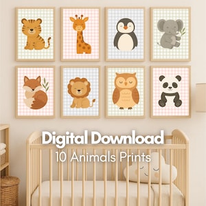 10 Nursery Prints Cute Animal Wall Art Baby Nursery Room Decor Playroom Wall Art Digital Download Colorful Animal Nursery Print Set