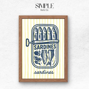 Sardines Art Print, Retro Sardines Wall Art, Fish Print, Retro Kitchen print, Kitchen Wall Art, Fish Wall Art, Digital Print, Sardine Poster