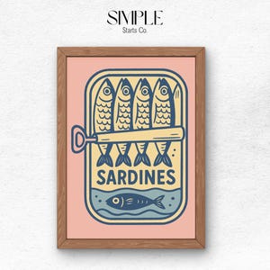 Sardines Art Print, Retro Kitchen print, Kitchen Wall Art, Fish Wall Art, Digital Print, Sardine Poster Retro Sardines Wall Art, Fish Print