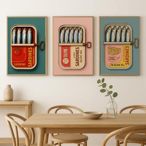 Sardines Art Print BUNDLE of 12 Retro Sardines Wall Art Fish Print Retro Kitchen print Kitchen Wall Art Fish Wall Art Sardine Digital Poster